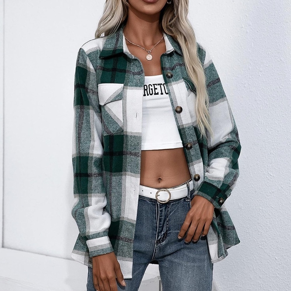 Women’s Brushed Plaid Shirt Jacket